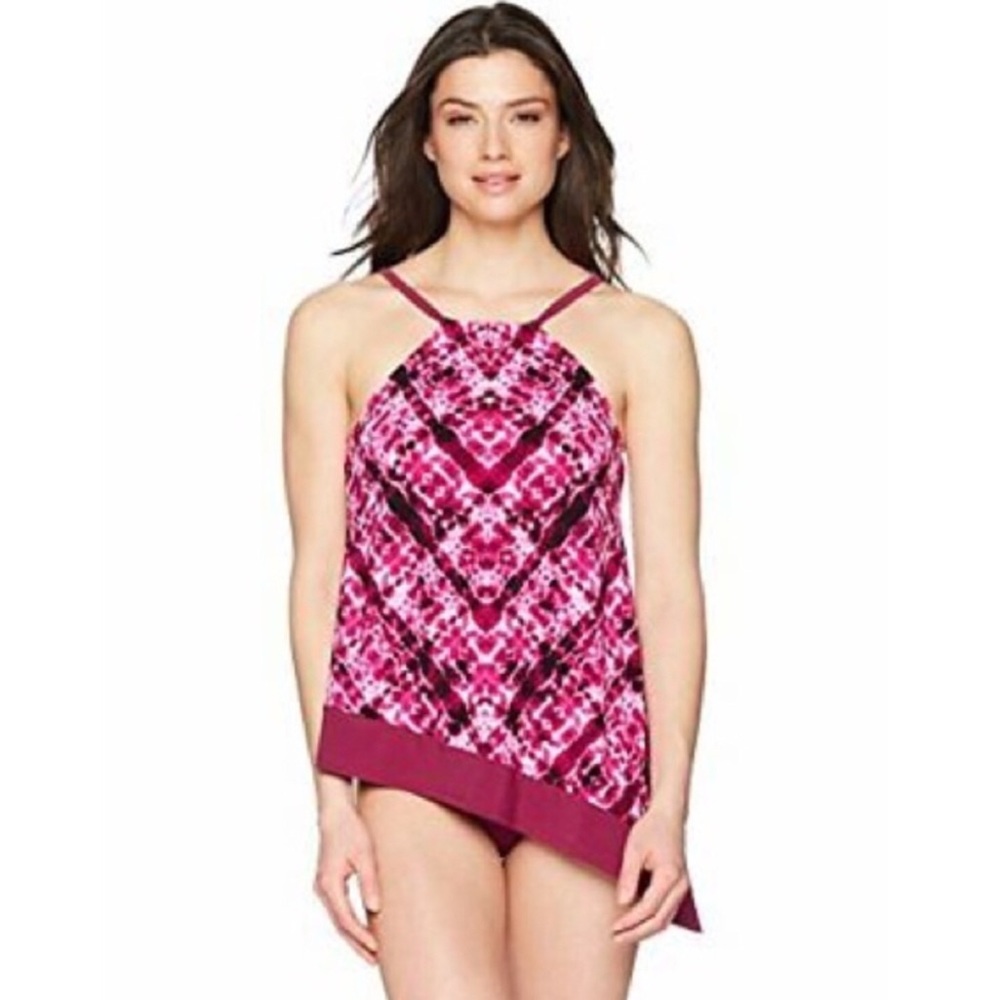 Coastal Blue | Burgundy/Pink Asymmetrical Tankini